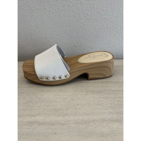 Jessica Simpson Womens Sz 6M Rexile wood Platform Slide Sandals White - Picture 5 of 14